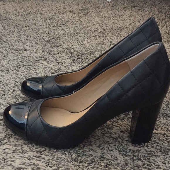 leather block heel pumps